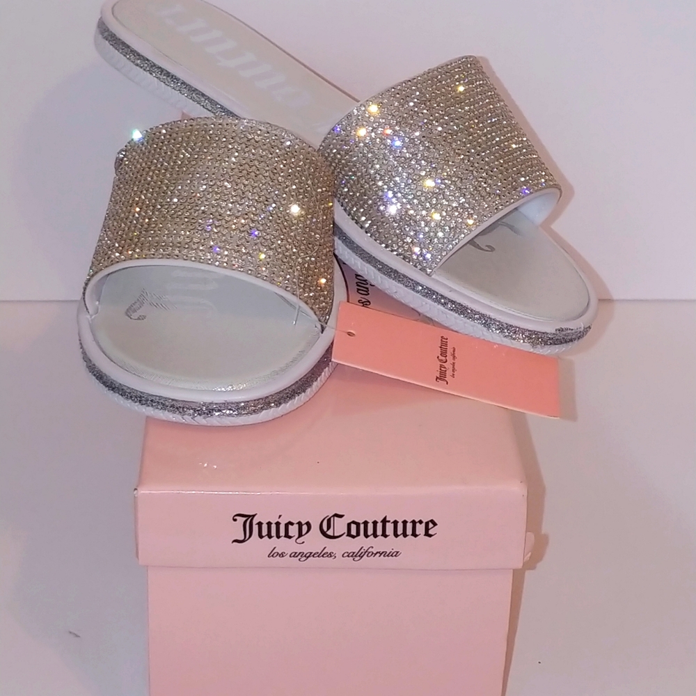 Juicy Couture White/Silver Slides Size 8